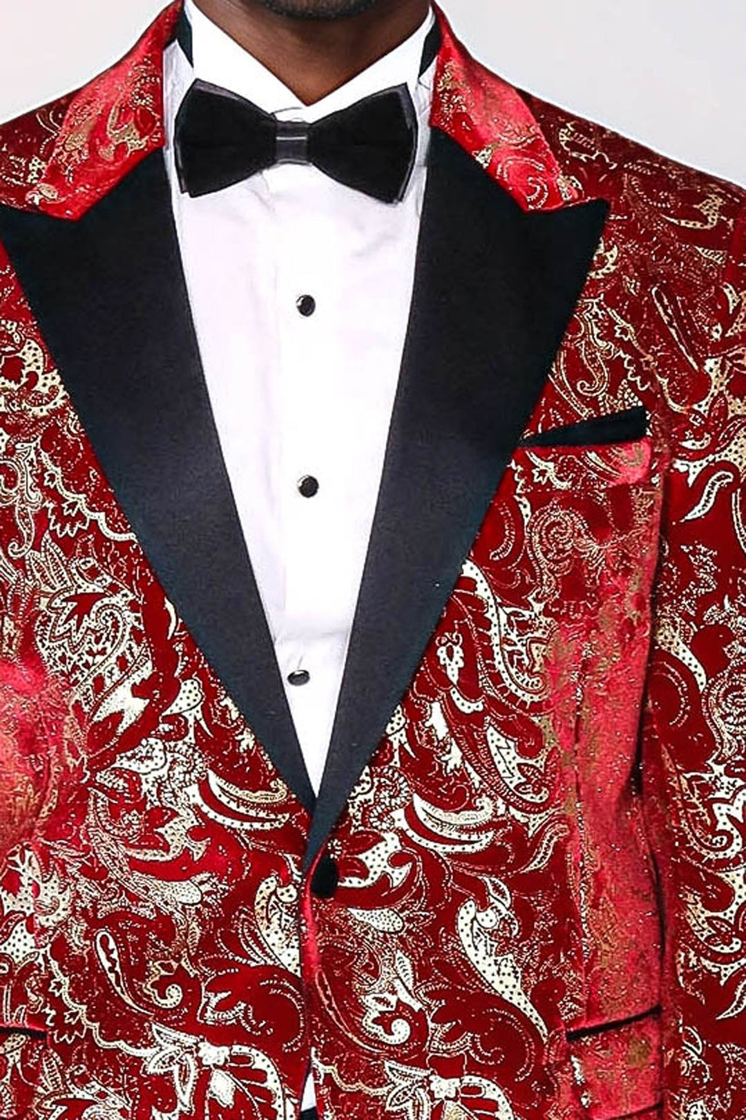Gold Patterned Over Red Men Stage Tuxedo Blazer - Wessi