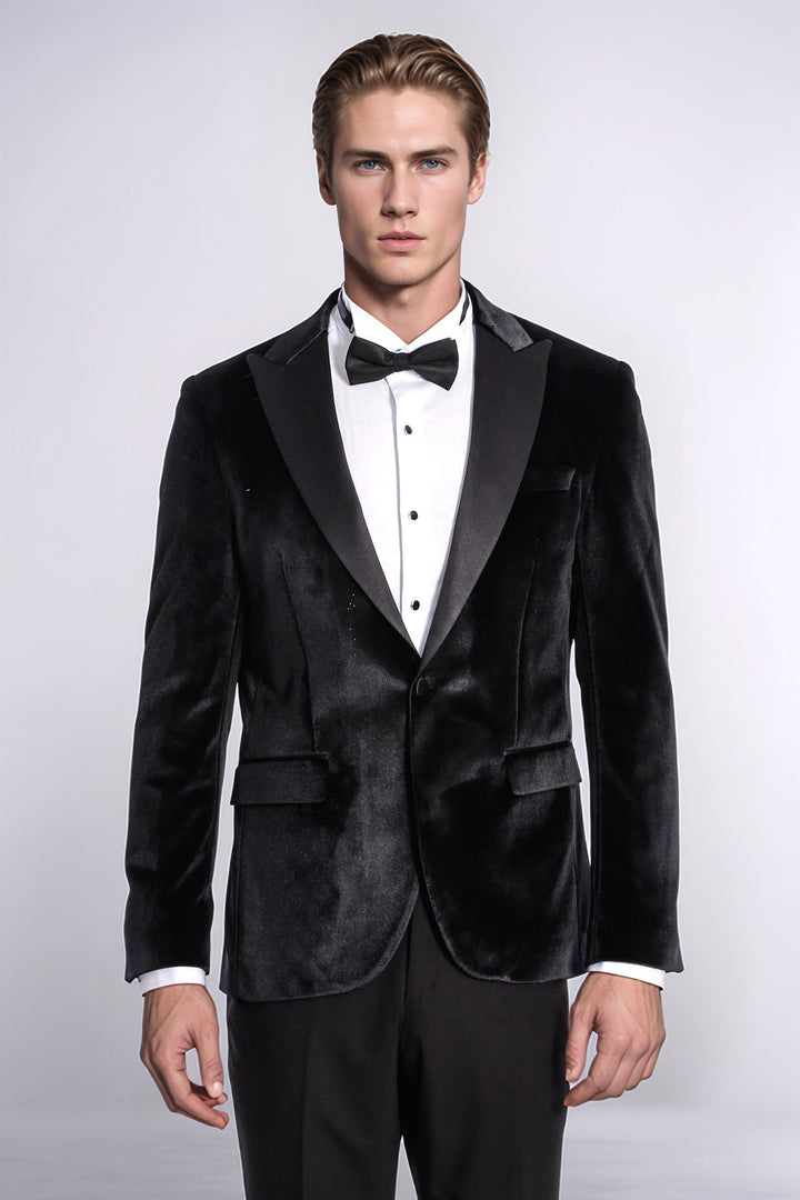Blazer da ballo da uomo nero slim fit in velluto - Wessi