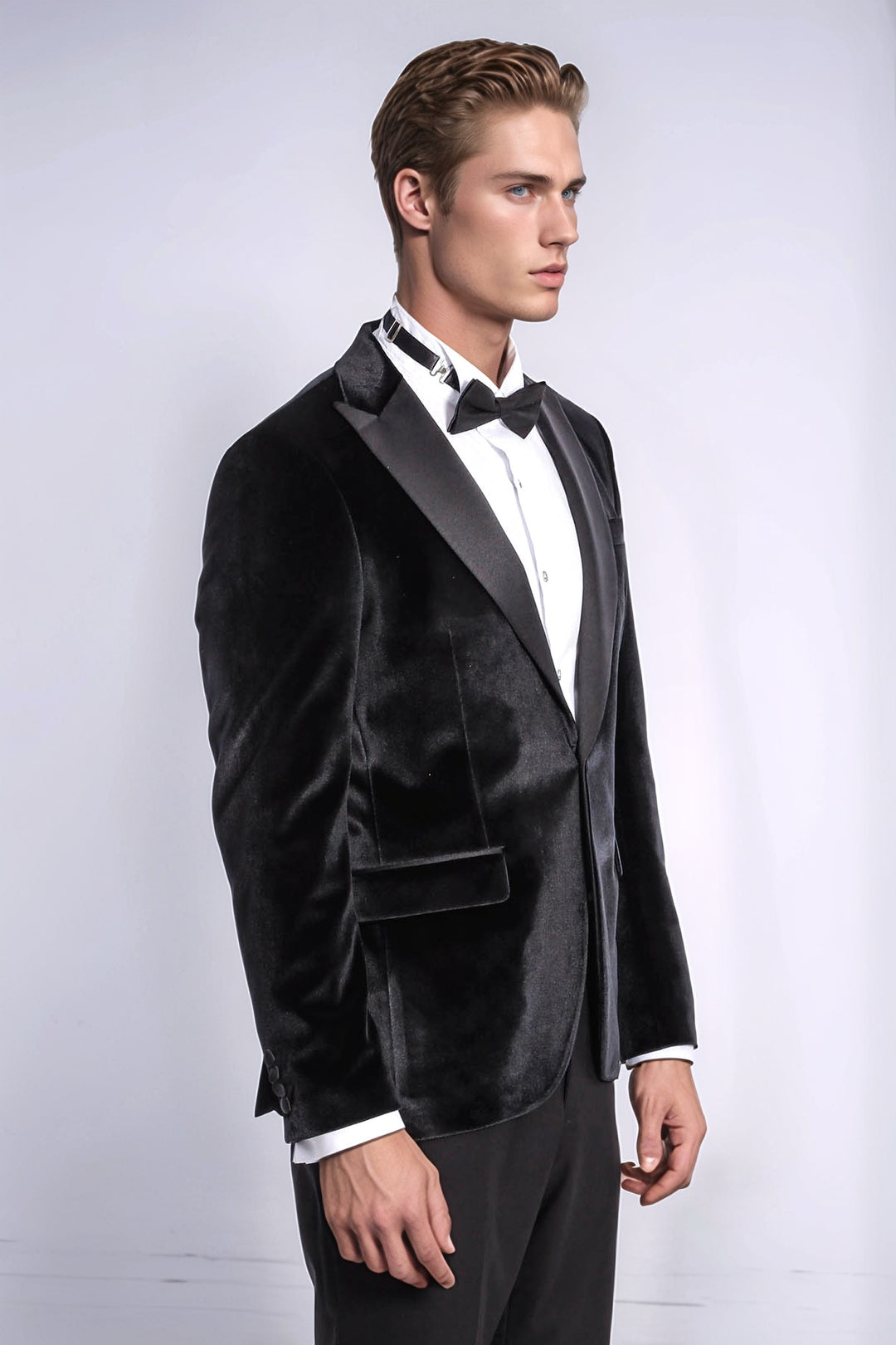 Blazer da ballo da uomo nero slim fit in velluto - Wessi