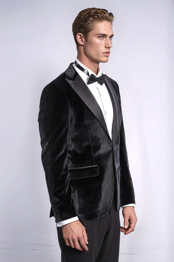 Blazer da ballo da uomo nero slim fit in velluto - Wessi