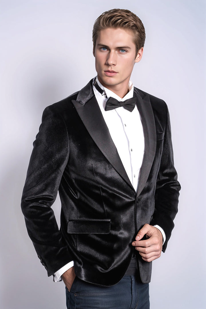 Blazer da ballo da uomo nero slim fit in velluto - Wessi