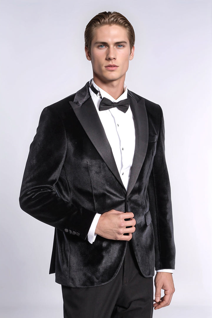 Blazer da ballo da uomo nero slim fit in velluto - Wessi