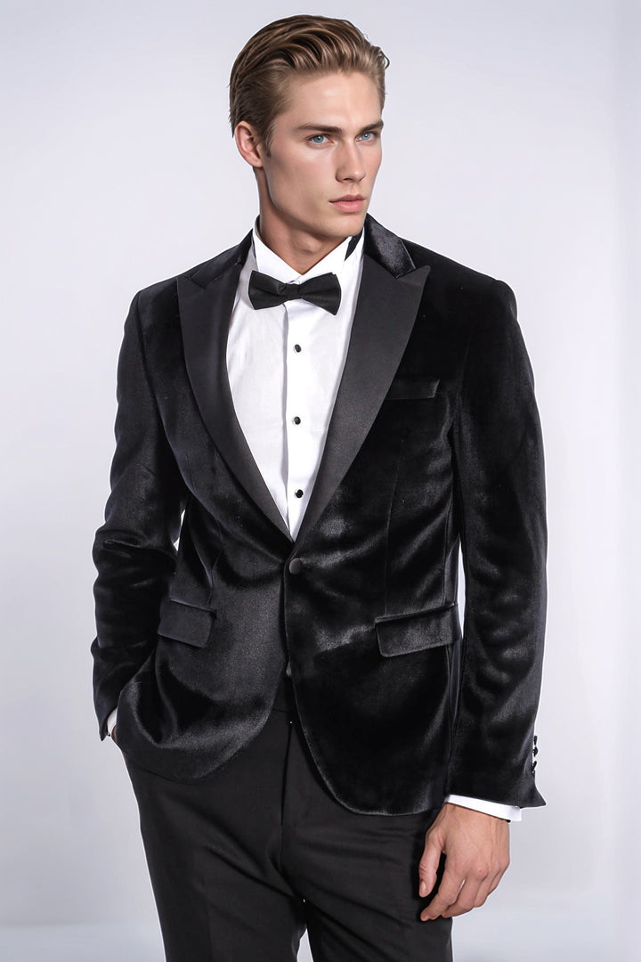 Blazer da ballo da uomo nero slim fit in velluto - Wessi