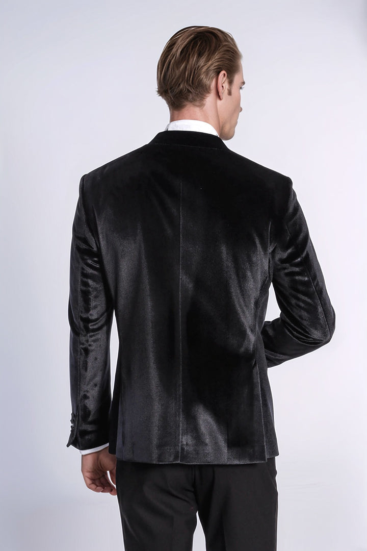 Blazer da ballo da uomo nero slim fit in velluto - Wessi