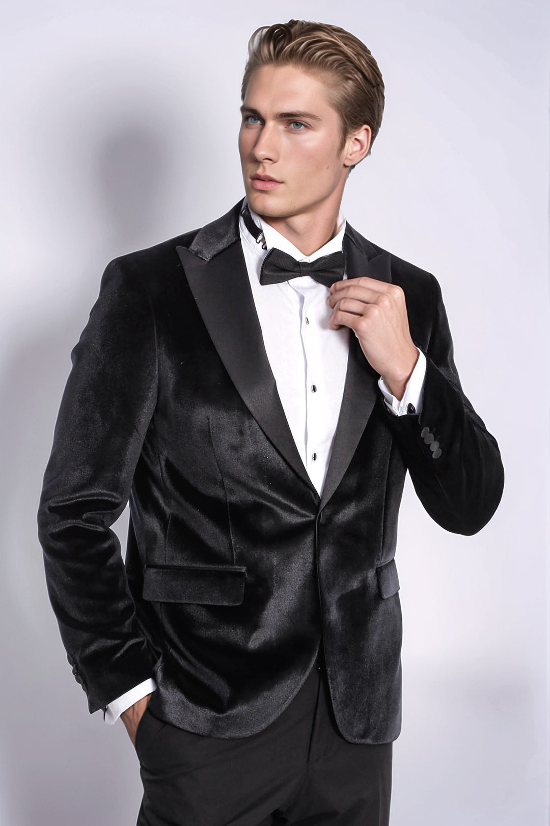 Blazer da ballo da uomo nero slim fit in velluto - Wessi