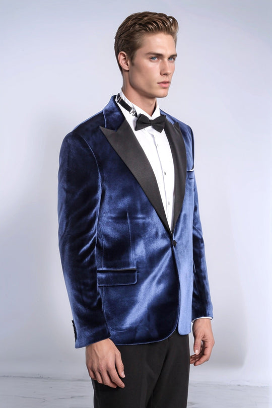 سترة مخملية ضيقة باللون الأزرق للرجال للحفلات الراقصة - ويسي