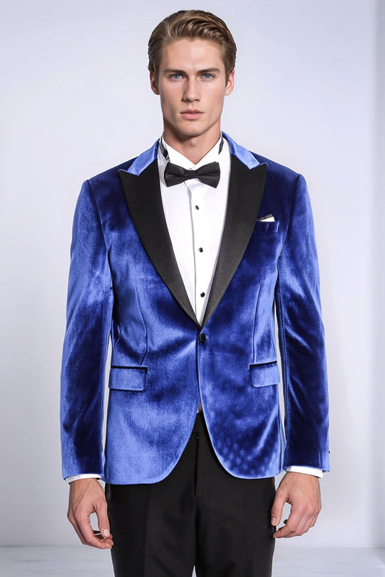 Бархатный темно-синий приталенный мужской пиджак для выпускного вечера - Wessi