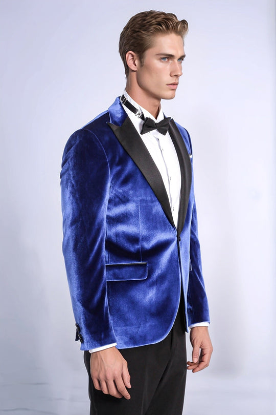 Бархатный темно-синий приталенный мужской пиджак для выпускного вечера - Wessi