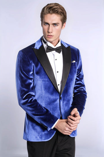 Бархатный темно-синий приталенный мужской пиджак для выпускного вечера - Wessi