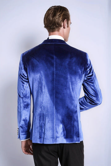 Бархатный темно-синий приталенный мужской пиджак для выпускного вечера - Wessi