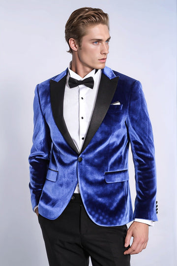 Бархатный темно-синий приталенный мужской пиджак для выпускного вечера - Wessi