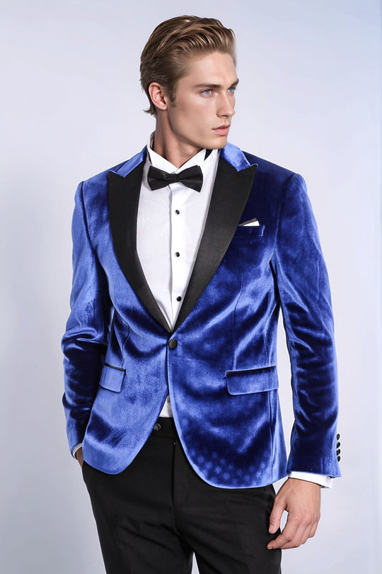 Бархатный темно-синий приталенный мужской пиджак для выпускного вечера - Wessi