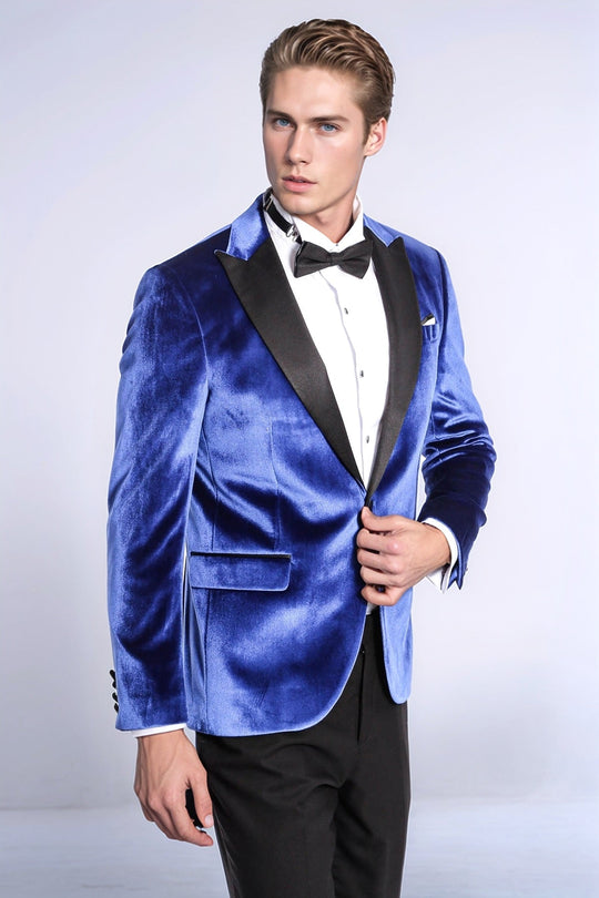 Бархатный темно-синий приталенный мужской пиджак для выпускного вечера - Wessi