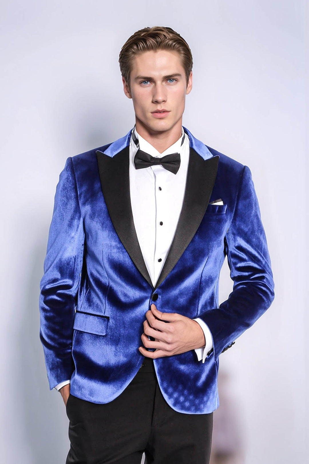 Velvet Navy Blue Slim Fit Men Tuxedo Jacket - Wessi