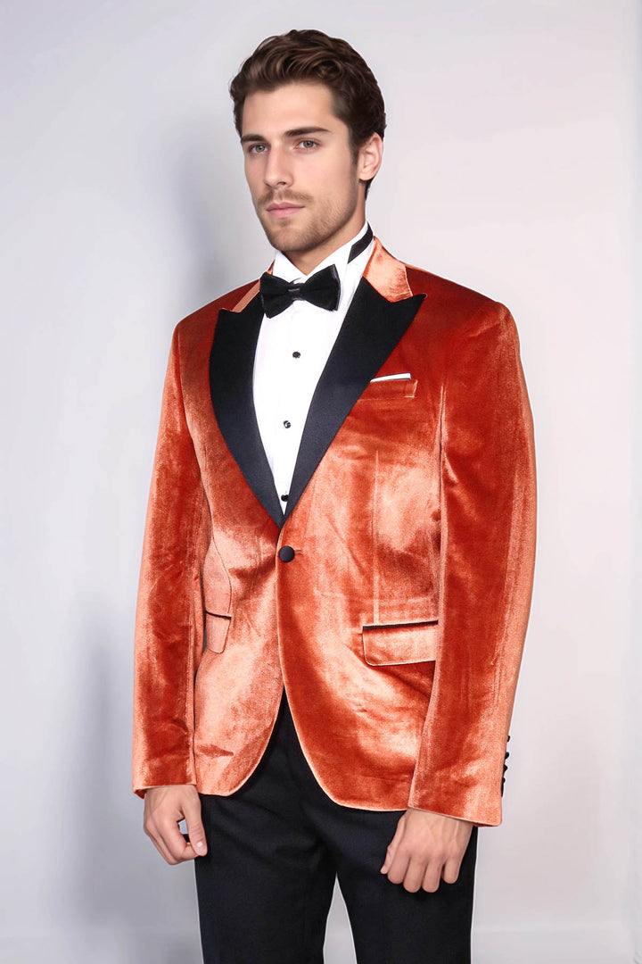 Velvet Slim Fit Single Button Tan Men Tuxedo Blazer