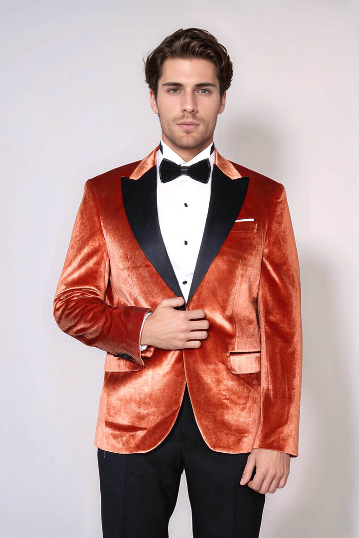 Velvet Slim Fit Single Button Tan Men Tuxedo Blazer