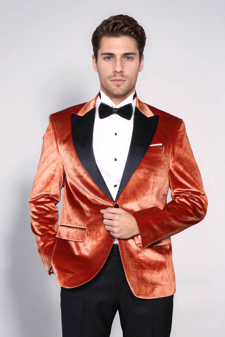 Velvet Slim Fit Single Button Tan Men Tuxedo Blazer