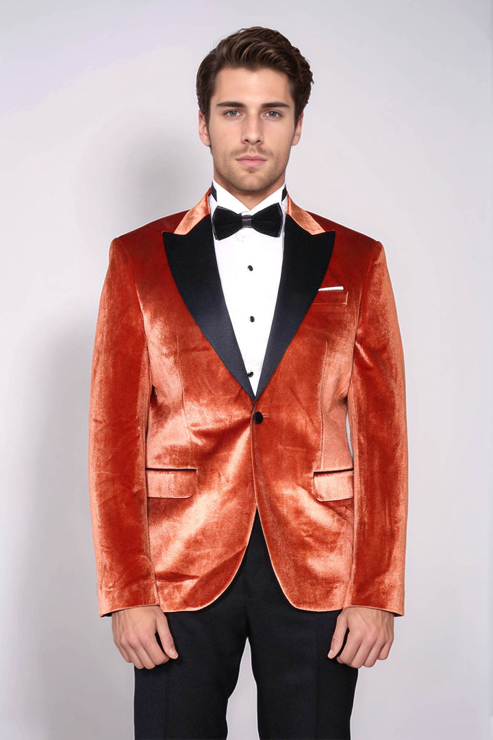 Velvet Slim Fit Single Button Tan Men Tuxedo Blazer
