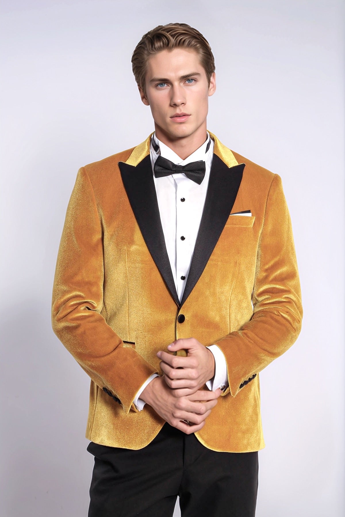 ★24-25FW新作★YOUHEE★YOUHEE SLIM FIT BLAZER Velvet Slim Fit Yellow Men Tuxedo Jacket - Wessi