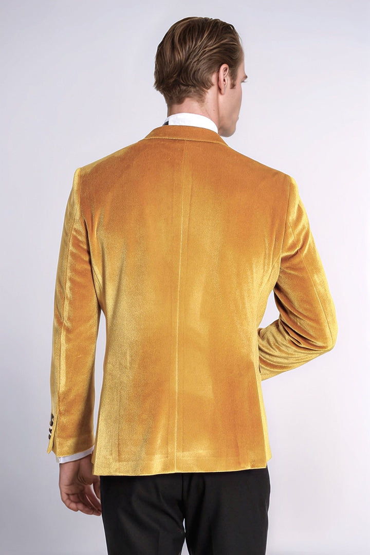 Velvet Slim Fit Yellow Men Tuxedo Jacket - Wessi