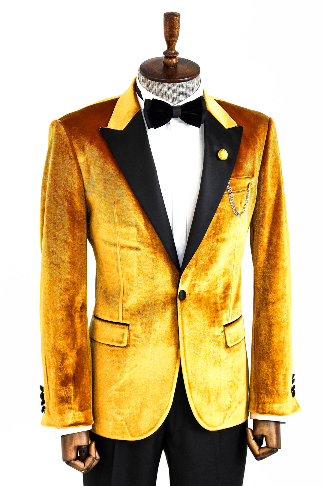 Velvet Slim Fit Yellow Men Prom Blazer and Trousers Combination - Wessi