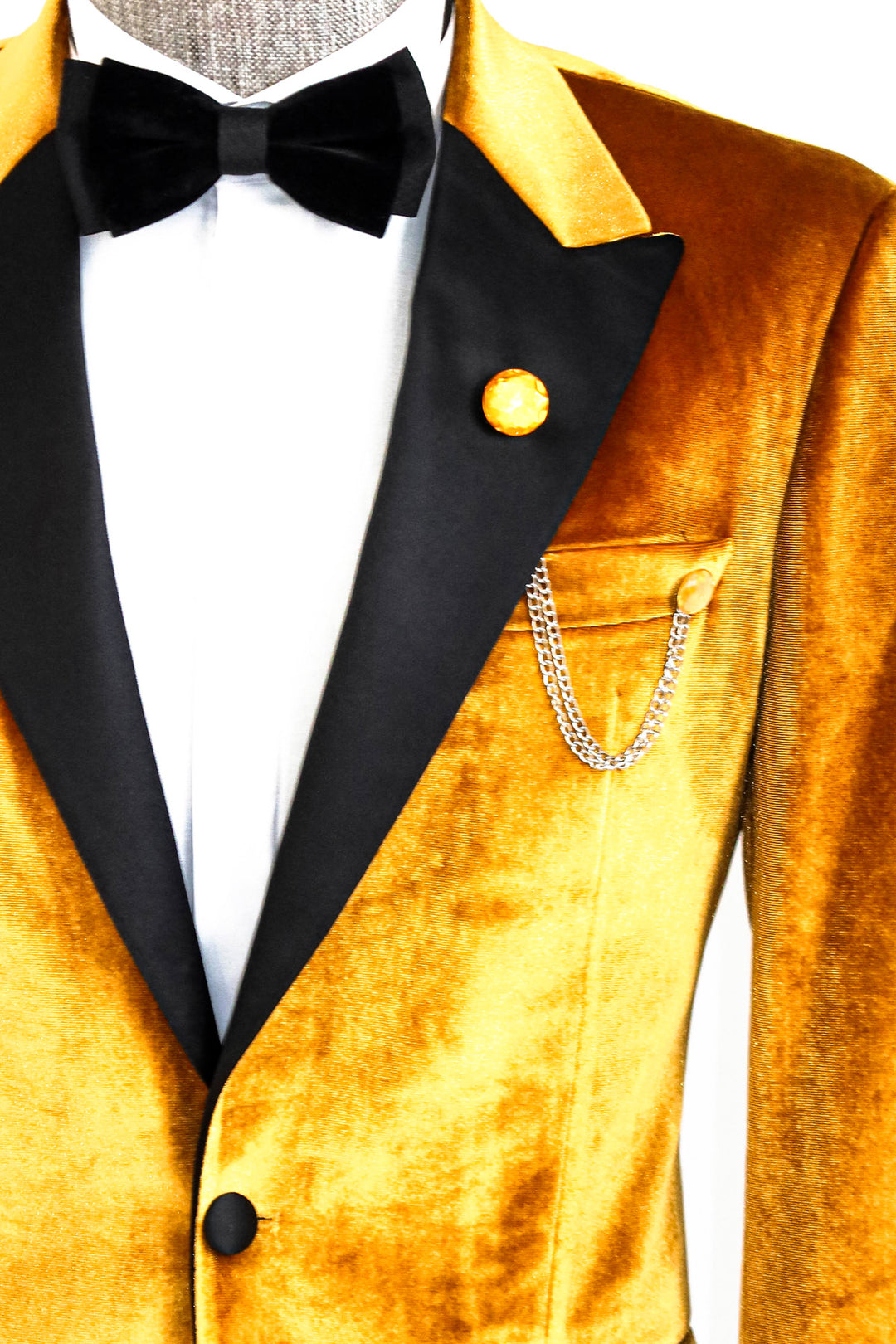 Velvet Slim Fit Yellow Men Prom Blazer and Trousers Combination - Wessi