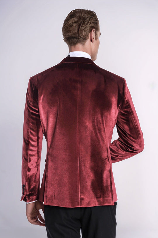 burgundy dress jacket mens Made to measure Men's Single breasted Italian Velvet Blazer