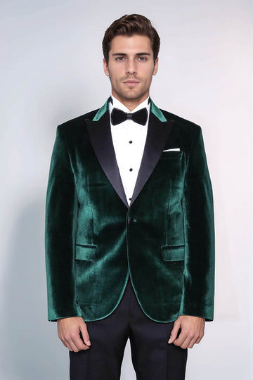 Slim Fit Peak Lapel Velvet Dark Green Men Tuxedo Jacket - Wessi