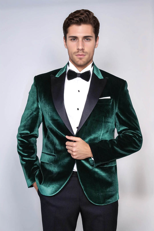 Slim Fit Peak Lapel Velvet Dark Green Men Tuxedo Jacket - Wessi Slim Fit Peak Lapel Velvet Dark Green Men Tuxedo Jacket - Wessi