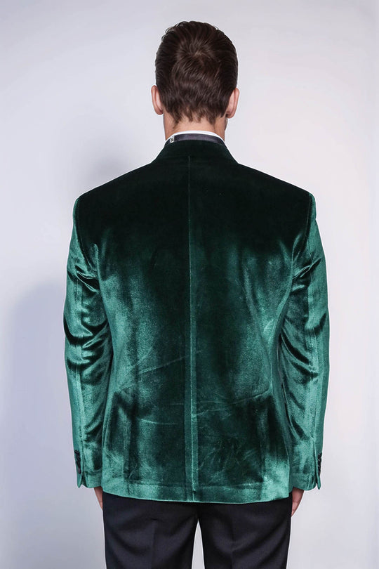 Slim Fit Peak Lapel Velvet Dark Green Men Tuxedo Jacket - Wessi