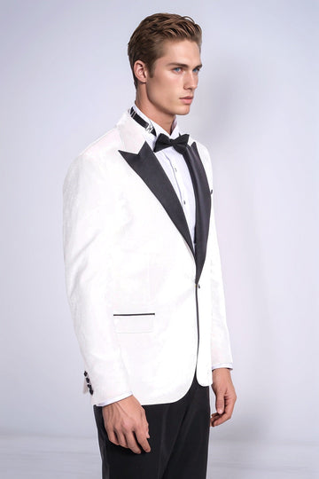 Velvet Slim Fit White Men Tuxedo Jacket - Wessi