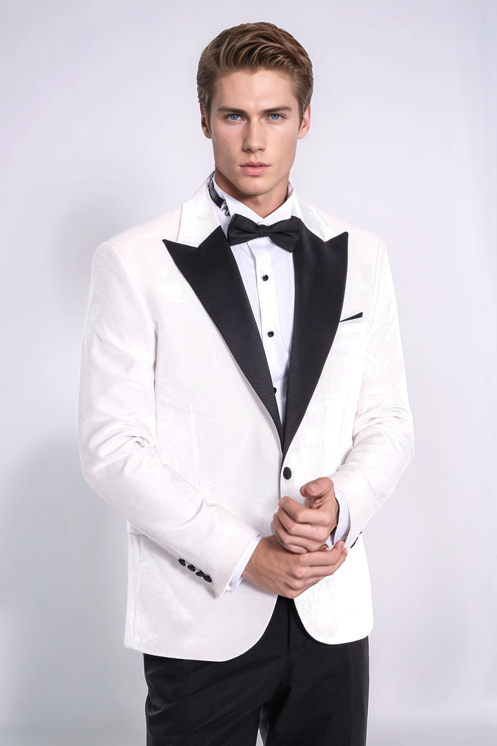 Velvet Slim Fit White Men Tuxedo Jacket - Wessi