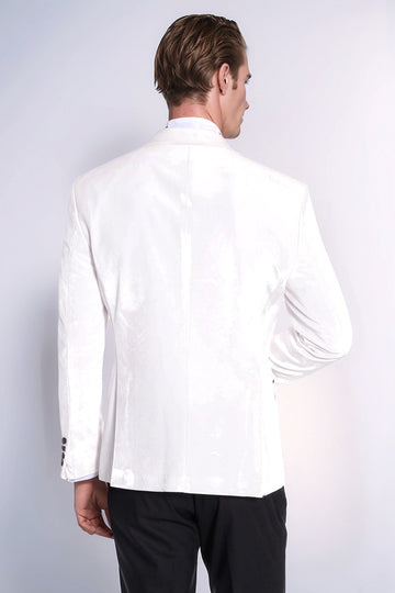 Velvet Slim Fit White Men Tuxedo Jacket - Wessi