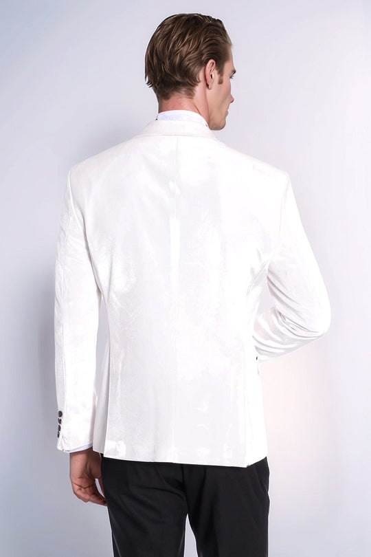 Velvet Slim Fit White Men Tuxedo Jacket - Wessi