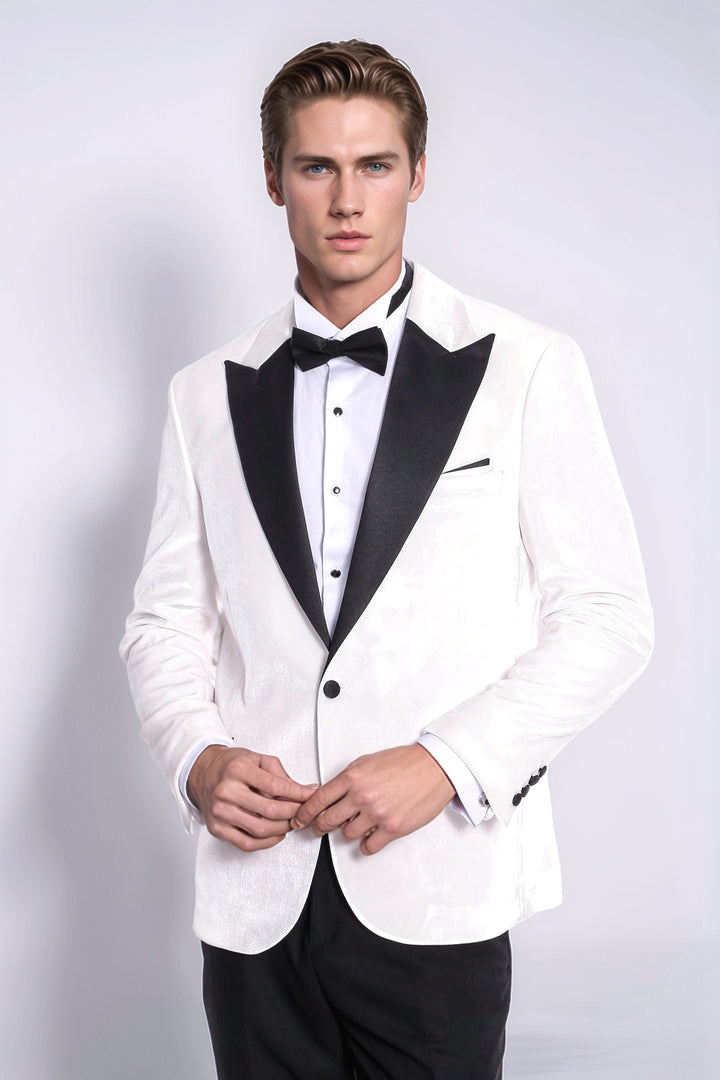 Velvet Slim Fit White Men Tuxedo Jacket - Wessi