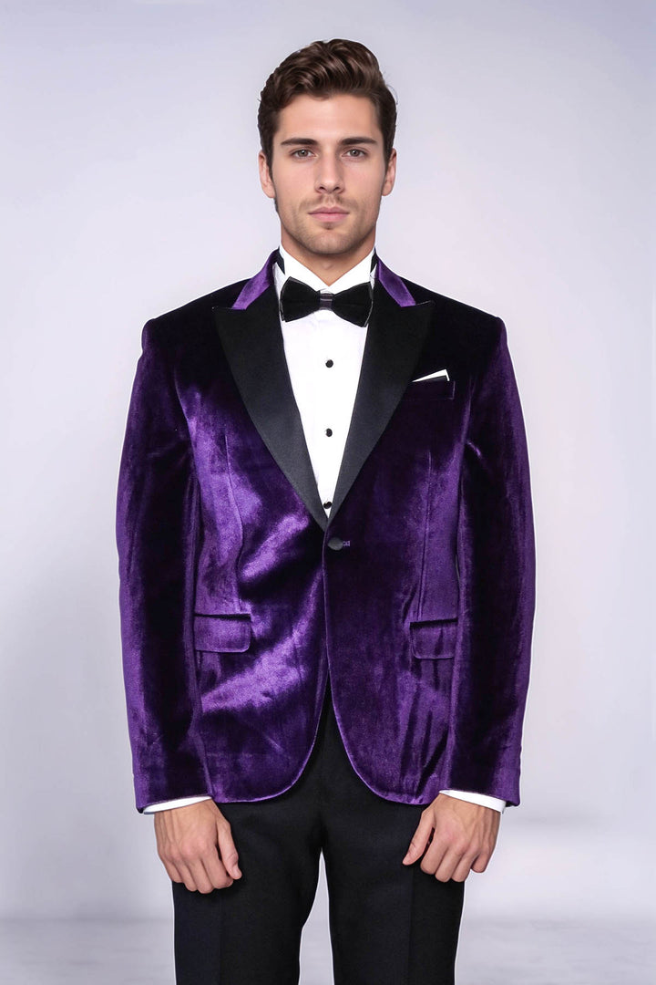Velvet Slim Fit Single Button Purple Men Party Blazer