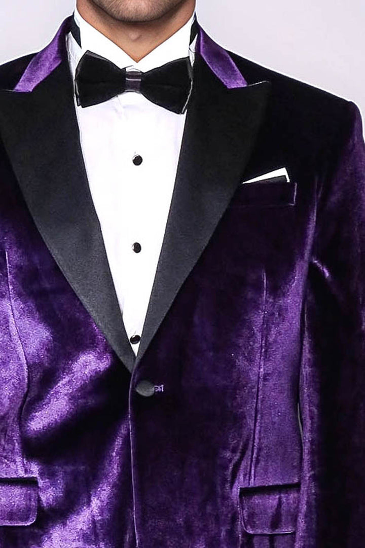 Velvet Slim Fit Single Button Purple Men Party Blazer