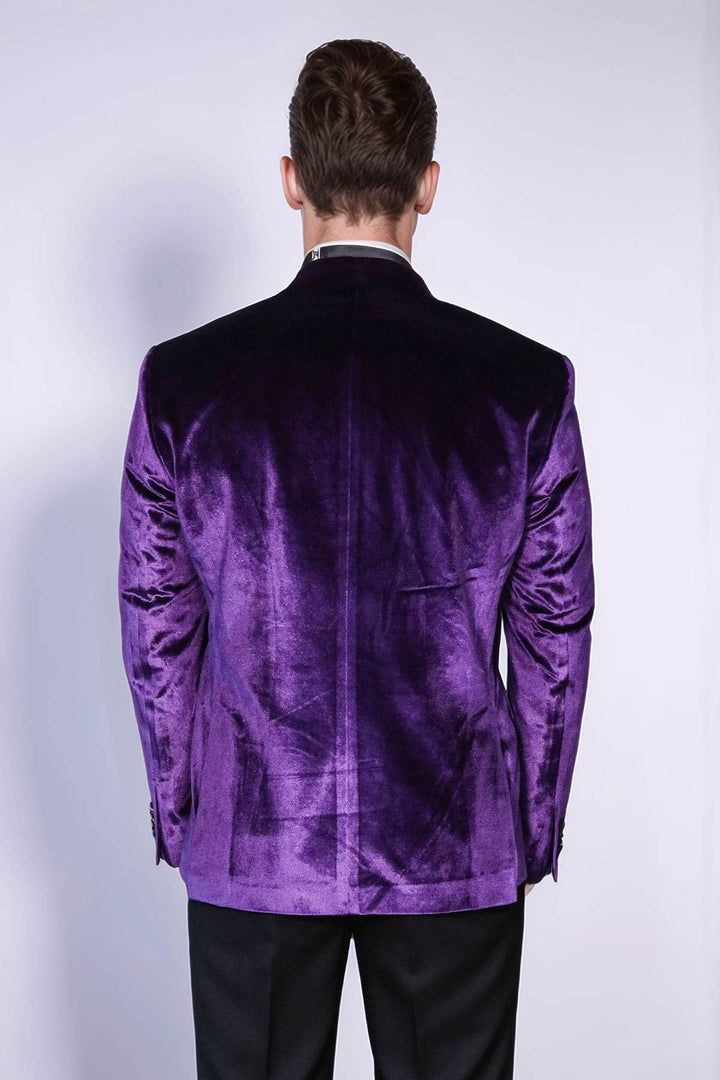 Velvet Slim Fit Single Button Purple Men Party Blazer