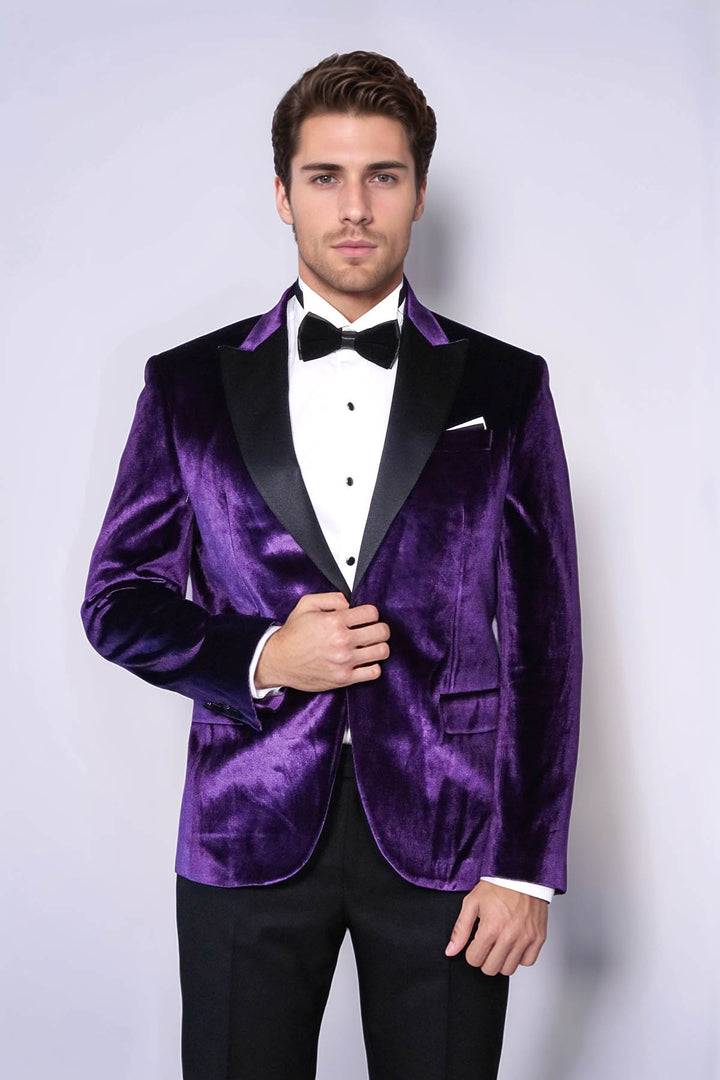 Velvet Slim Fit Single Button Purple Men Party Blazer