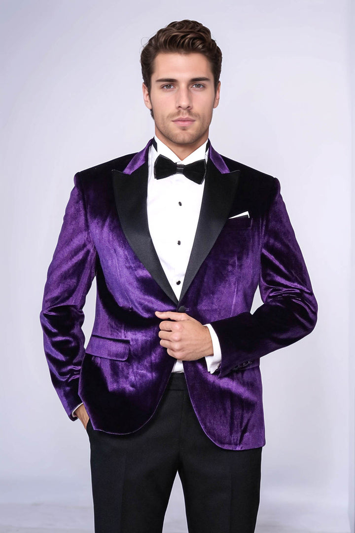 Velvet Slim Fit Single Button Purple Men Party Blazer