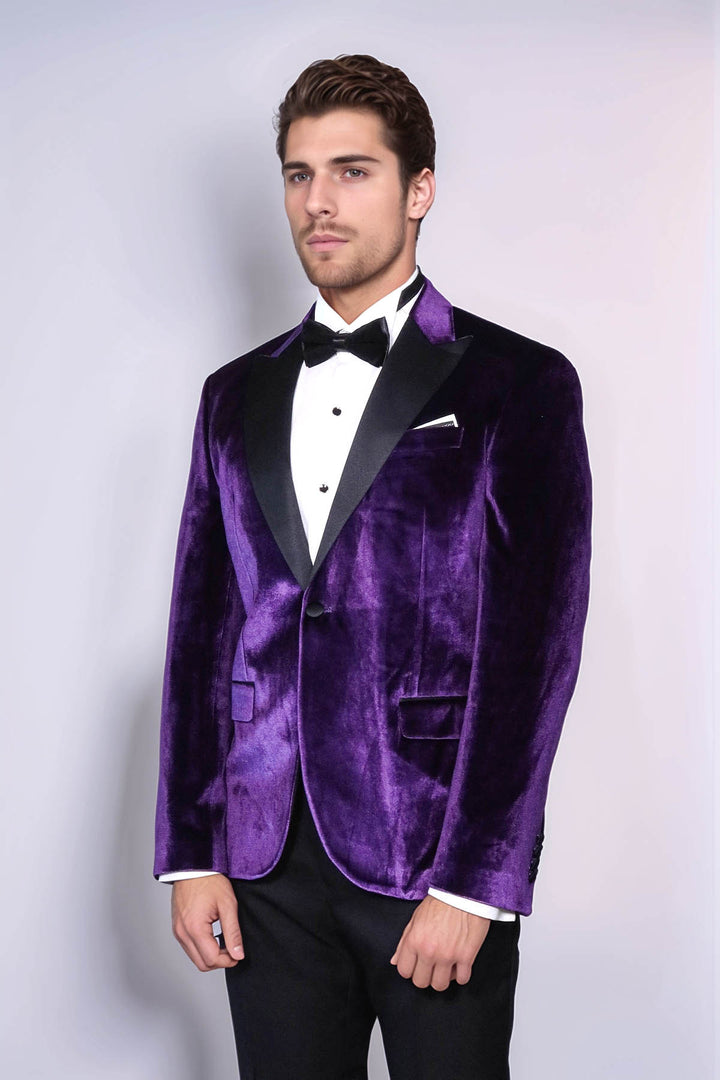 Velvet Slim Fit Single Button Purple Men Party Blazer