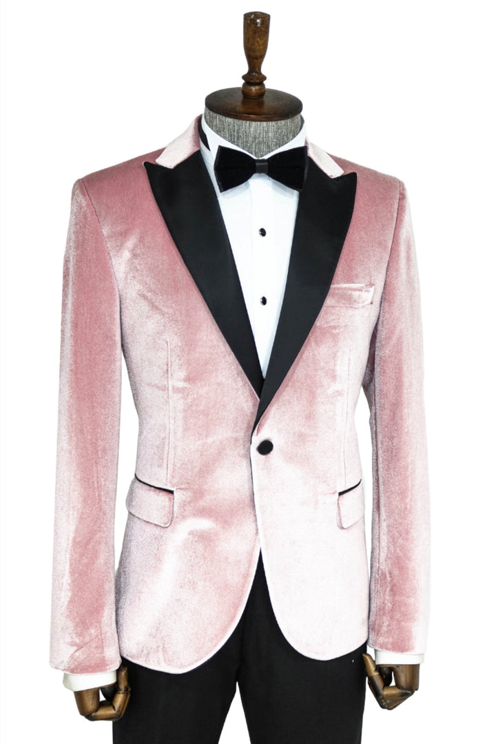 Slim Fit Peak Lapel Velvet Pink Men Prom Blazer