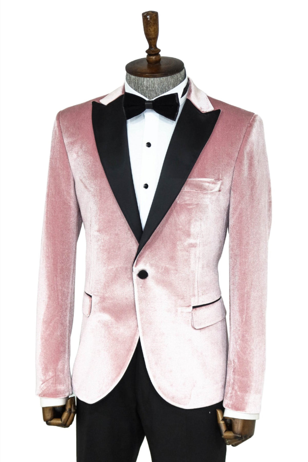 Slim Fit Peak Lapel Velvet Pink Men Prom Blazer