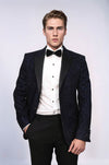 Black Patterned Over Navy Blue Men Party Blazer - Wessi