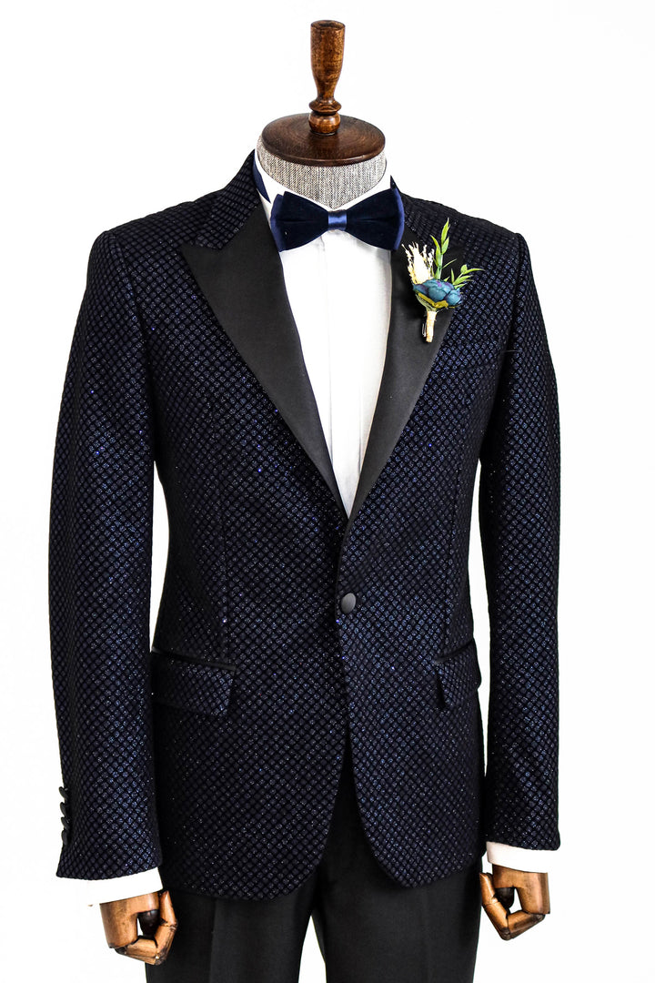 WSS Gold Rose Patterned Slim Fit Black Men Prom Blazer  - Long Beach main image 1