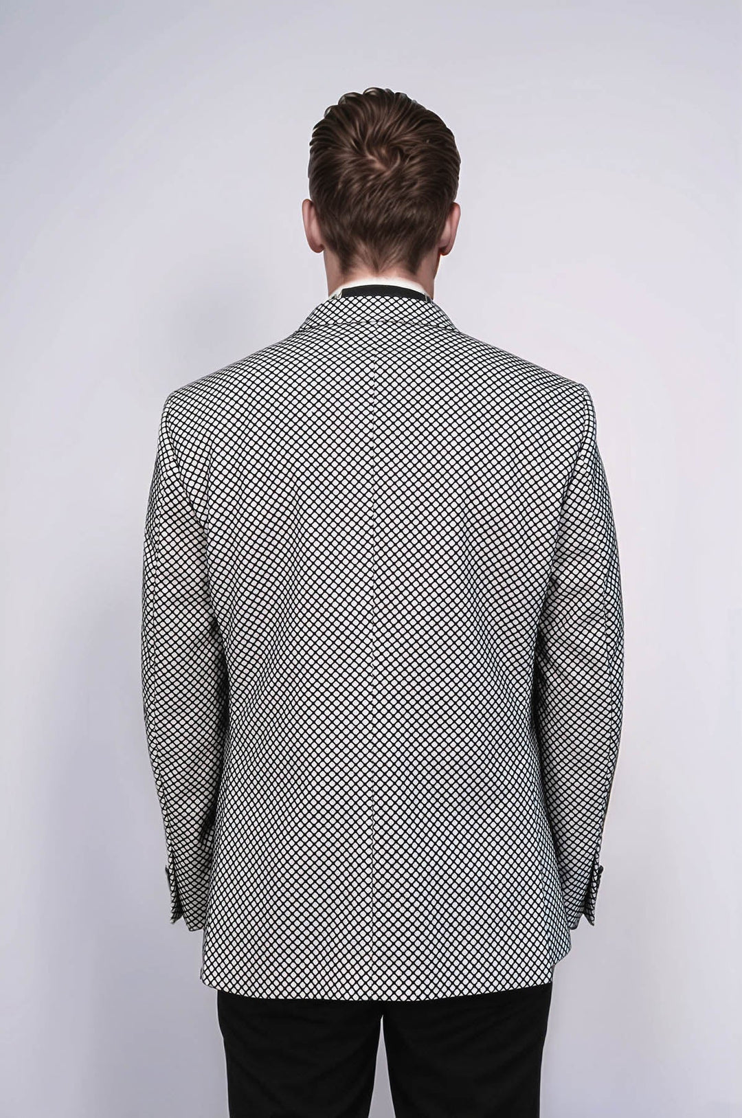 Black Patterned Over White Men Party Blazer - Wessi