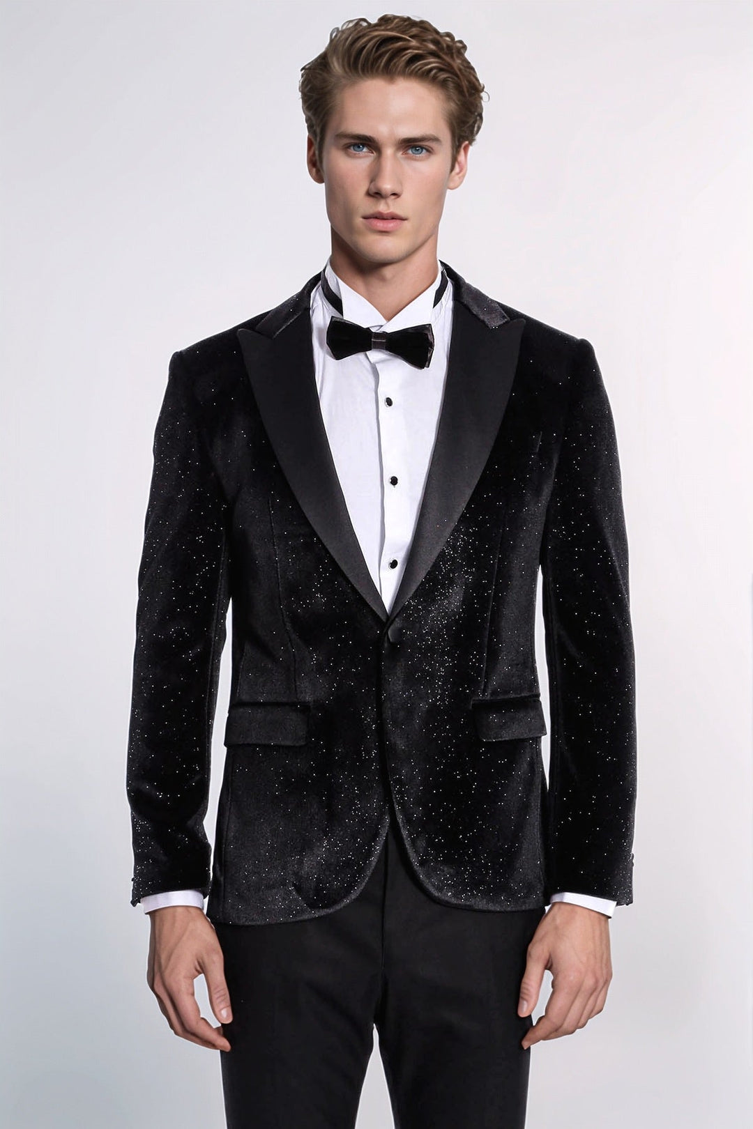 Blazer da ballo da uomo in velluto nero slim fit scintillante - Wessi