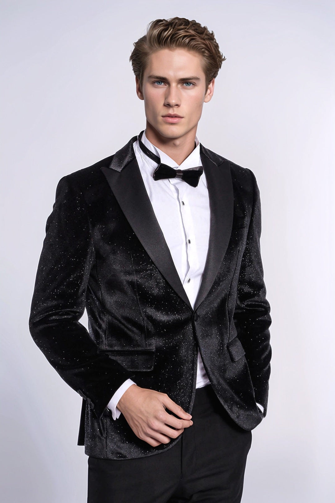 Blazer da ballo da uomo in velluto nero slim fit scintillante - Wessi