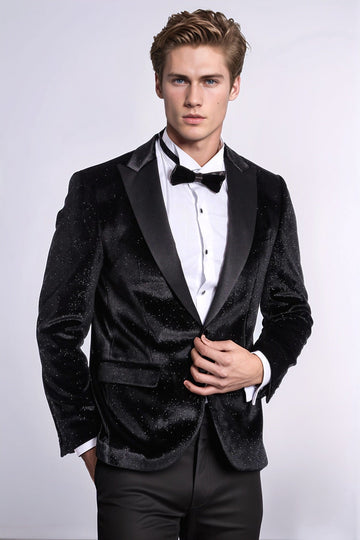 Blazer da ballo da uomo in velluto nero slim fit scintillante - Wessi