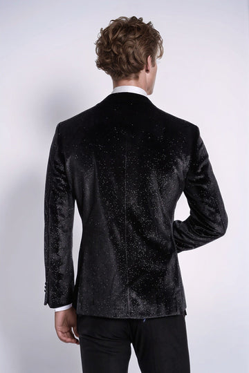 Blazer da ballo da uomo in velluto nero slim fit scintillante - Wessi
